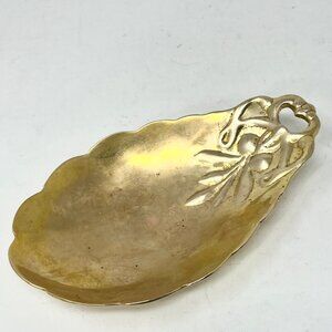 Brass Floral Repoussé Trinket Dish Candy Catch-All